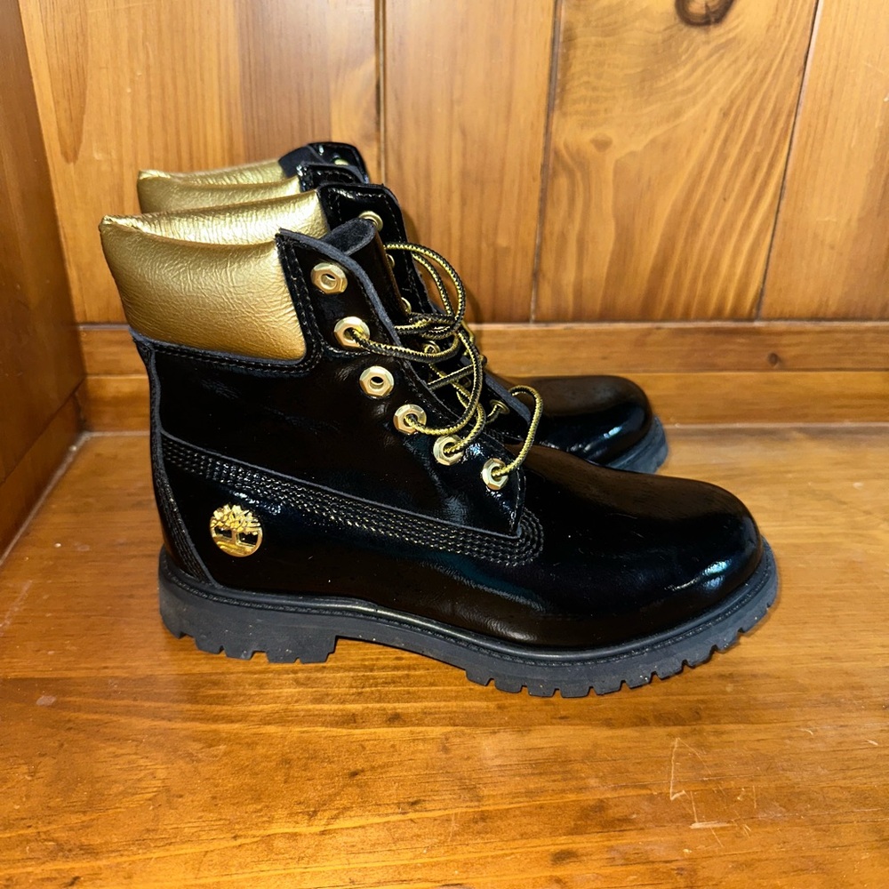 Timberland Black Boots with Gold Highlights